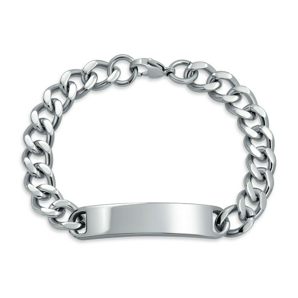 Men's Curb Link Identity Bracelet in Silver Stainless Steel